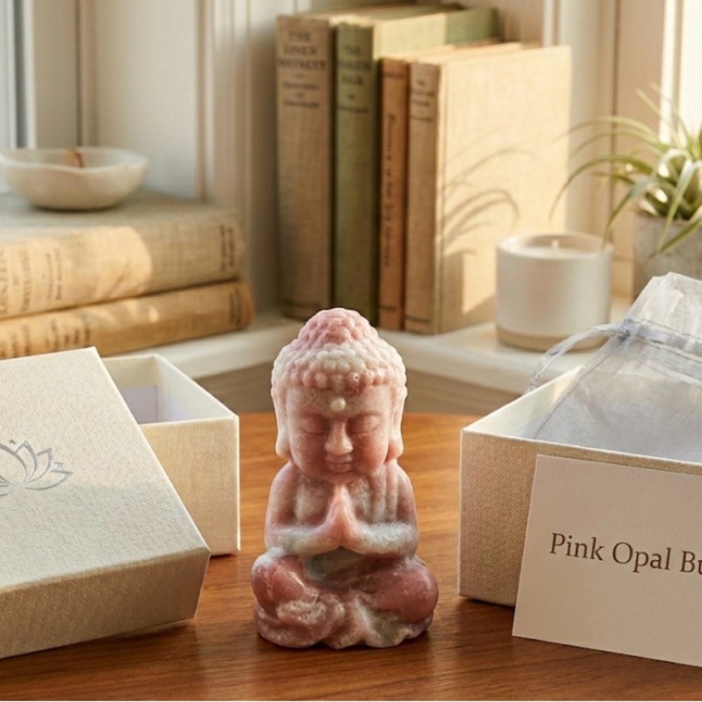 3" Natural Pink Opal Praying Buddha ✨ Zen Altar Decor